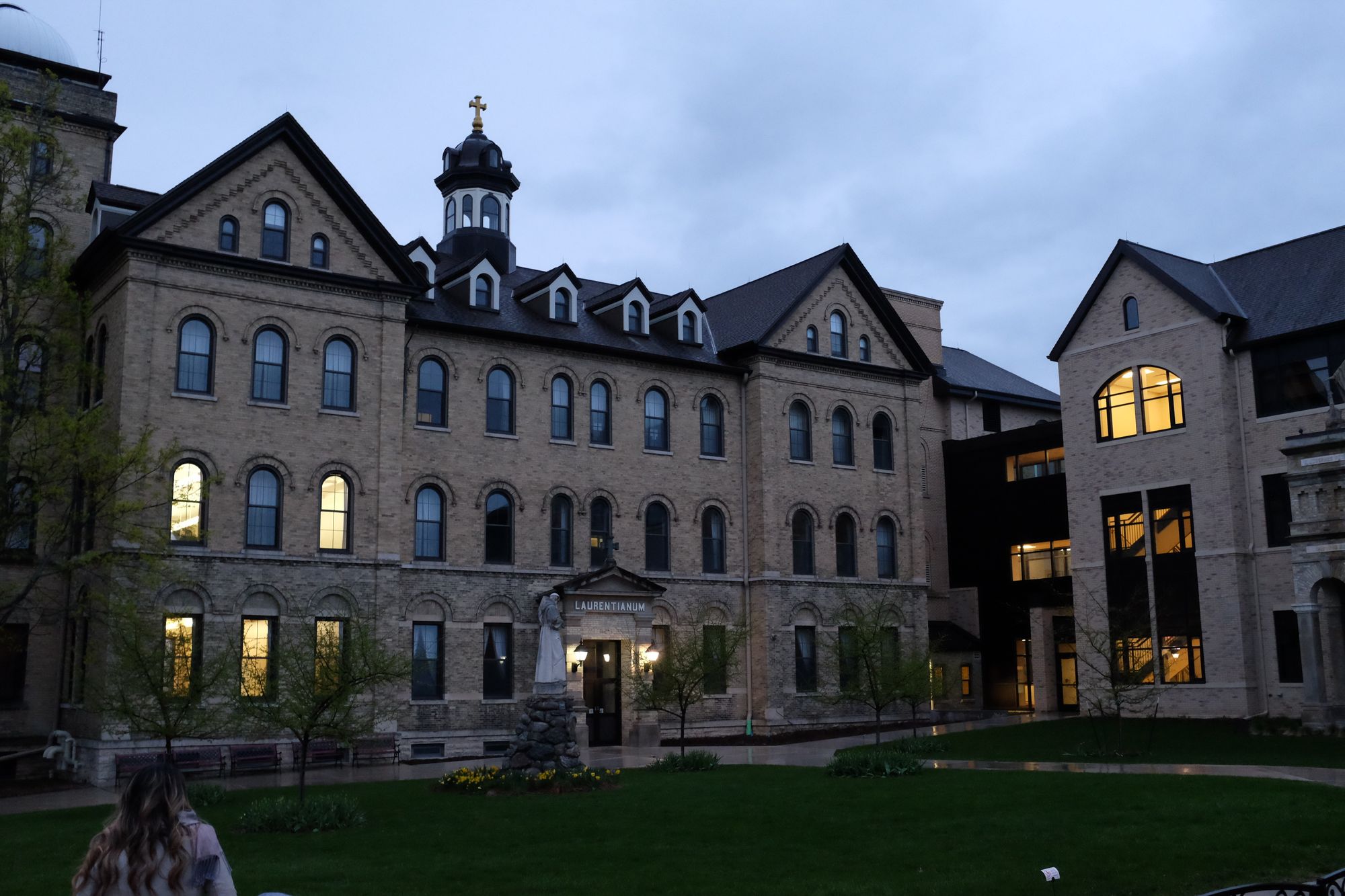 Exterior color photograph of the Laurentianum building on the campus of St. Lawrence Seminary.